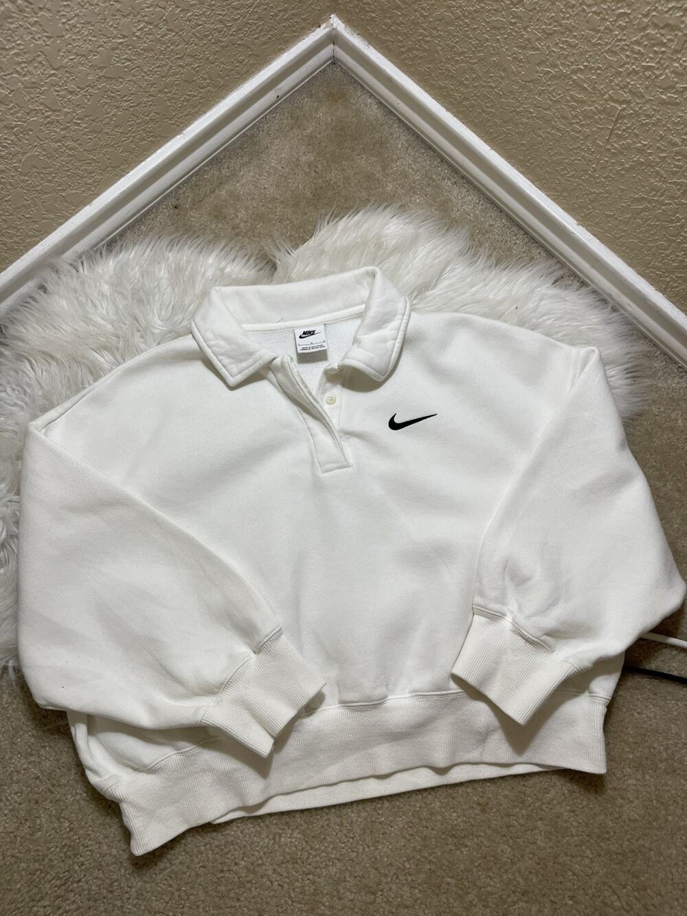 Nike Phoenix Fleece Three-Quarter Sleeve Cropped Rugby Polo Sweatshirt Size L